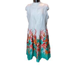 Be by Chetta B Women's Size 14P  White  Floral Sleeveless Fit and Flare Dress